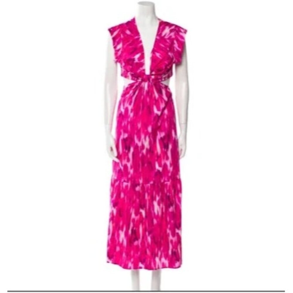 Jason Wu Water Color Pink Tie‎ Dye Cut Out Sleeveless Maxi Dress Sz XS